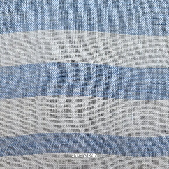Linen Scarf Stripe Made in Italy Blue White Grey - Picture 3 of 11